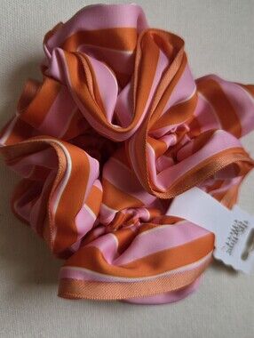 The Giving Keys Pink and Orange Striped Scrunchie Set